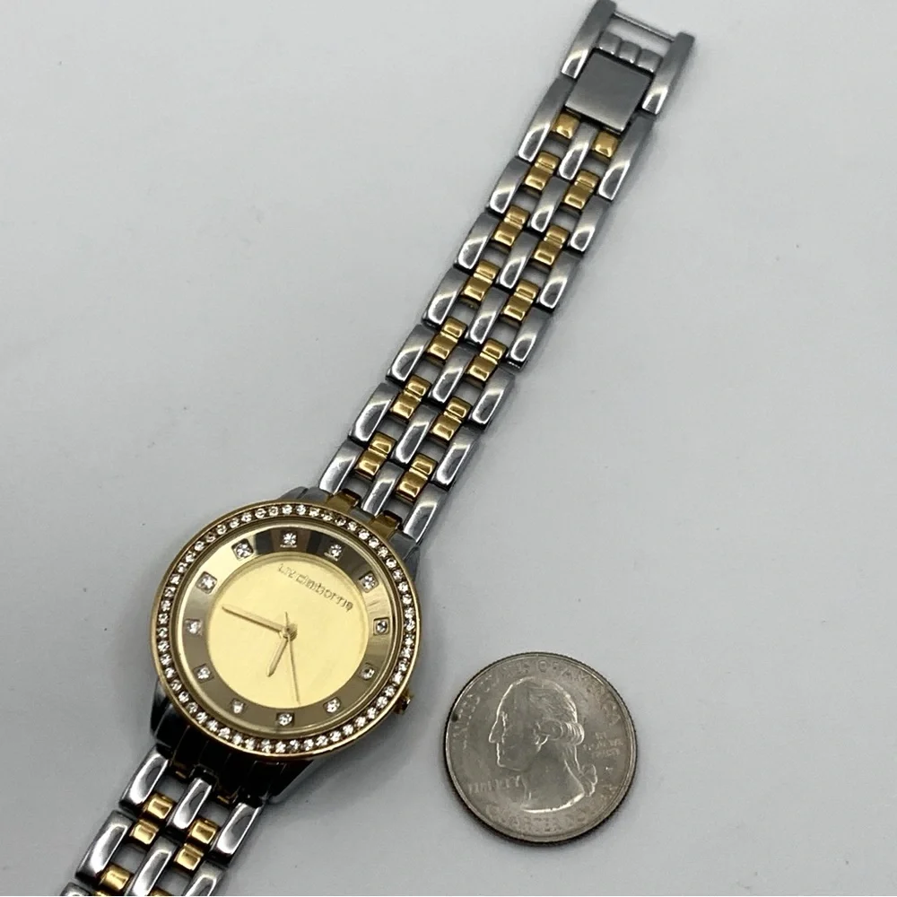 Liz Claiborne Two-Tone Crystal Bezel Watch 6.75" New Battery - Picture 12 of 14